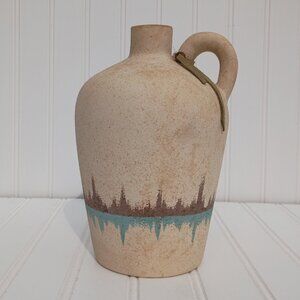 Vintage Handcrafted Stoneware Pottery Jug Southwestern Textured Art Vase Handled